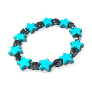 綠松石星星與黑胆小轉珠彈性手環