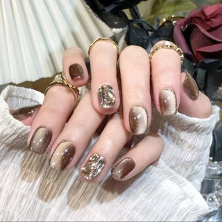 貓眼晶石穿戴甲24片盒裝 短款穿戴式美甲 法式高級感美甲貼片 裸色顯白假指甲貼片 中長款光療甲片, 1個, MJ-442黑糖氣泡（短款）