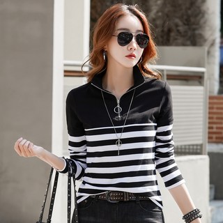 타임퓨어 간절기 여성 폴로 골프 긴팔티 슬림핏 지퍼 칼라긴팔 스트라이프 티셔츠 가을 95면티 여자 골프 상의 프리미엄원단