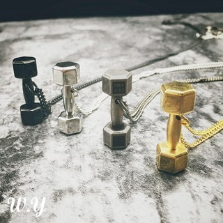 【W.Y】啞鈴項鍊 鈦鋼 健身風格 重訓 美式 高街 Necklace 男 女 情侶 吊飾 飾品
