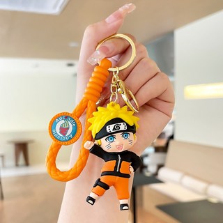 臺灣-出貨 【新款熱銷】卡通動漫火影忍者鑰匙扣掛件卡卡西公仔汽車鑰匙鏈情侶書包掛飾 FXZH, 漩渦鳴人橘色, 1個