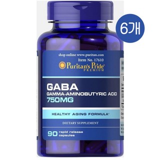 퓨리탄스프라이드 가바 (감마아미노뷰티르산) 750mg 캡슐 Puritans Pride GABA (Gamma Aminobutyric Acid), 6개, 90정