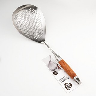 304 스테인레스 스틸 대형 구멍 스키머 - 튀김 냄비 베이킹 및 파스타에 적합합니다 나무가 포함된 견고한