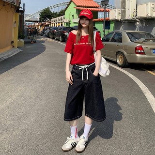 방송댄스 힙합 버뮤다 진청 여성 팬츠 댄스복 반바지 캐주얼 7부