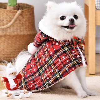 강아지 고양이 크리스마스 실내복 케이프 산타옷 레드 방울 모자 망토, 1개