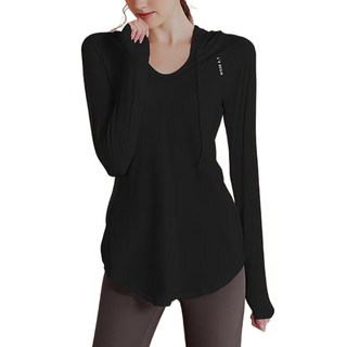 ECUPPER 여성 느슨한 긴 소매 캐주얼 운동 탑 미드 길이 요가웨어 탑 후드 피트 의류 스웨트 셔츠