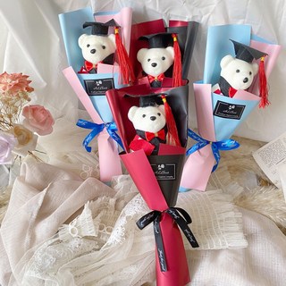 畢業小熊花束 畢業熊 畢業花束 畢業季 索拉小熊, 酒紅色系,我以看過文字說明, 1個