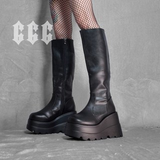 666-shop 歐美大碼厚底側拉鍊鬆糕厚底靴 台灣現貨隔日到貨 朋克龐克暗黑褲帥硬妹辣妹鞋靴, 「台灣現貨」,38