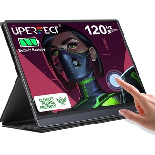 UPERFECT 배터리 포터블 모니터 120Hz 터치스크린 업그레이드된 15.6인치 IPS HDR 1920X1080 FHD USB C 내장 10800mAh 및 쿼드 스피커 눈, [관부가세포함] UPERFECT 배터리 휴대용 모니터, 1개