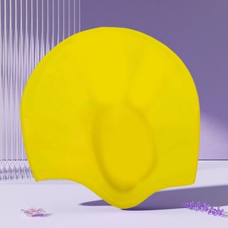 泳帽女防水護耳男士大頭圍不勒頭加大成人長髮硅膠遊泳帽成人泳帽 泳帽 黑色泳帽 布料泳帽, 護耳硅膠泳帽【黃色】, 1個