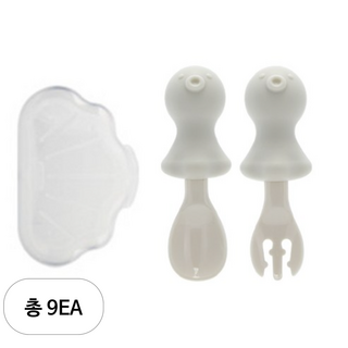 에디슨 국산 아기 문어 자기주도 실리콘 스푼 포크 케이스 세트, 크림, 스푼 + 포크 + 케이스, 9세트