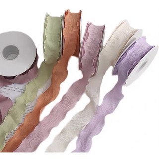 4公分布緞帶 花藝皺摺緞帶 波浪緞帶 禮品包裝緞帶 花束包裝 緞帶, 卡其,4*90公分, 1個