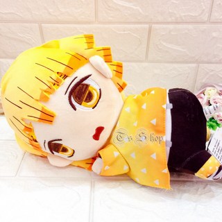 Ts Shop 現貨 10吋 鬼滅之刃 趴姿側頭娃娃 炭治郎 彌豆子 善逸 伊之助 竈門炭治郎 玩偶 抱枕, 1個, 10吋鬼滅之刃趴姿側頭_我妻善逸