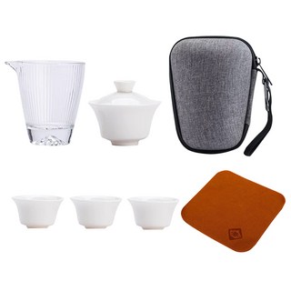 7종 휴대용 다기 세트 전용 파우치 포함 차 다도 찻잔 여행용 도자기 개완 티팟 유리 다구 고급 다기잔, R99860A(7종, 개완1개+공도배1개+찻잔3개+파우치1개+타월1개, 1세트