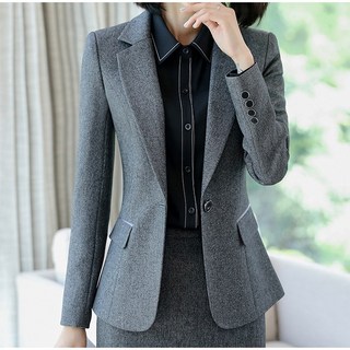 深灰色女西裝外套 特殊拼接造型