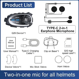Q29 오토바이 헬멧 인터콤 헤드셋 1080P HD 무선 커뮤니케이터 모토 카메라 광각 방수 WiFi 비디오 레코더, 01 Double Pack