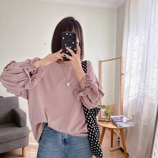 CHILL 甜美荷葉縮口袖上衣 仙女系寬版T 約會首選