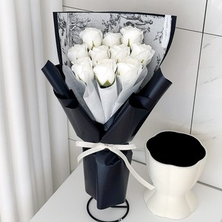 어나더플레르 고급 명품 비누꽃 장미 10송이 꽃다발, 화이트, 1개
