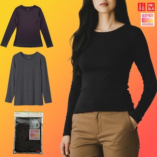 [일본직수입]유니클로 히트텍 크루넥T 여성용 긴팔 데일리 브리니코 양말 증정