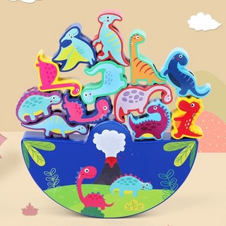 愛北鼻 俄羅斯平衡疊疊樂 木質玩具 穿繩玩具 平衡積木 水果 刺蝟 恐龍 動物 俄羅斯方塊, 1個, 恐龍穿繩平衡積木(穿繩玩法)