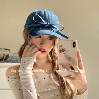 蝴蝶结燙鑽愛心牛仔鴨舌帽 ins韩系棒球帽百搭時尚款帽子