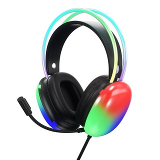 全罩式耳機 麥克風 電競耳機 RGB全罩耳機 抗噪耳機 七彩燈光有綫耳機, 黑色（USB+3.5mm插頭）