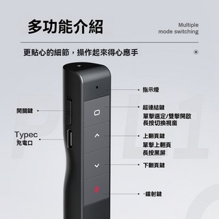 Type-C充電多功能簡報激光筆, 英菲克翻譯筆, 1個
