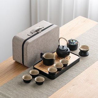 茶具禮盒 茶具組 茶壺 茶杯 旅行茶具 泡茶組 茶具套裝 中秋送禮, 黑色井欄壺+白灰包-帶盤, 1個