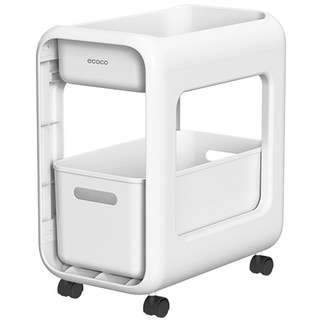 【ECOCO 意可可】書包置物架 兩層落地款 家用 多層 書桌 學生 可移動 小推車 書本 收納架 滑輪櫃, 白色, 2層