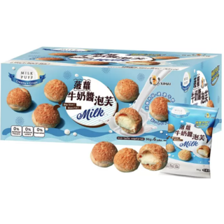 興麥蛋捲烘焙王國 牛奶醬菠蘿泡芙 (獨立包裝 酥脆口感 濃郁奶香), 576g, 1箱