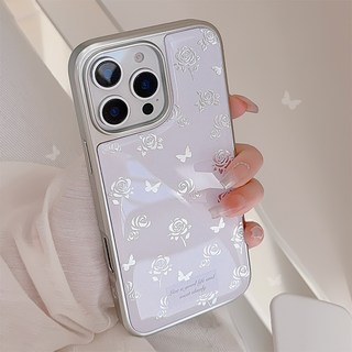 新款鎏金ins玫瑰蝴蝶手機殼 適用於iPhone 14/15/16 Pro Max 滴膠溫柔風手機保護殼