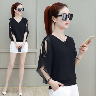 바이존 여성 여름 시스루 블라우스 망사 오프숄더 가오리핏 브이넥 댄스복 무대의상