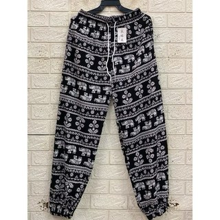 衣妹美 腰綁繩九分大象燈籠褲 寬鬆休閒長褲, 2.黑底