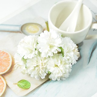 迷你康乃馨人造絲綢玫瑰花束，婚禮家居裝飾DIY手工工藝品配件假花, 奶白, 1個