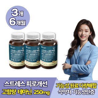 테아닌 스트레스 피로회복 긴장완화 도움 홍경천 식약청인증 비타민 마그네슘, 3개, 60정