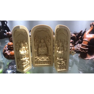 【熱銷新品】黃楊木雕刻家居擺件 中式擺件 隨身佛龕 佛像 觀音 菩薩 三清三開盒 清水祖師 三寶如來 木雕佛像, 眾佛