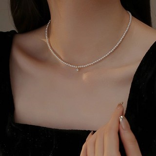 이스테리 실버925 큐빅 진주목걸이 포인트 초커목걸이