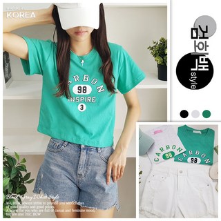 검회백스타일 여성용 국내제작 크롭반팔티 카본 베이직핏 라운드넥 부담없는 반크롭기장 영문 레터링 포인트 반팔 티셔츠 꾸안꾸 홈웨어 나들이룩 캠핑룩 해외여행 휴양지 해변가 젊줌마