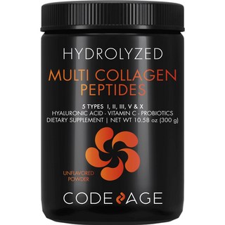 Codeage 水解綜合膠原蛋白胜肽 玻尿酸 - 維他命C - 益生菌 無味粉末, 1個, 300g