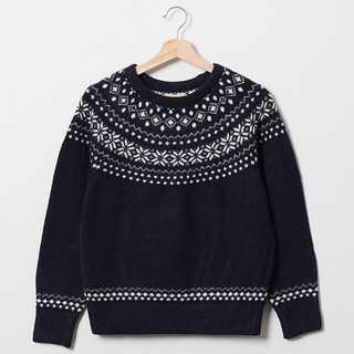 봉봉스토리 여성용 리겔 노르딕 패턴 라운드 니트 티셔츠 페어아일 눈꽃 겨울 스웨터