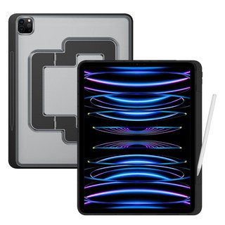 스냅케이스 힌지거치대 아이패드 범퍼 투명 케이스 각도조절 펜슬 수납, 블랙, 1개