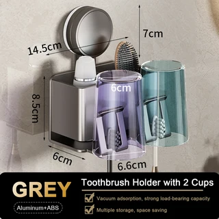스퀴저가있는 흡입 컵 칫솔 홀더 천공없는 욕실 선반 구강 세척제, 01 빠른, 02 Grey 2 Cups