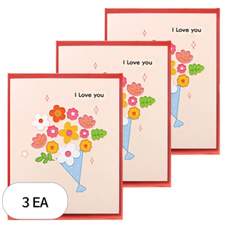 투영디자인 반짝 팝업 카드, 꽃다발아이러브유, 3개