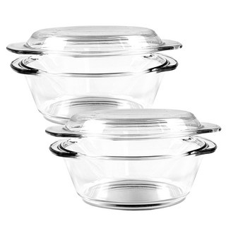 프리미엄 전자레인지&오븐 유리 용기 2종 세트 찜기 쿠커 그릇 뚜껑포함, 1개, 1000ml 2종