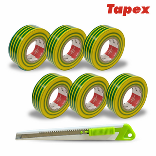 서통테이프 UL인증 PVC 심플 전기 절연 사계절 전기테이프 녹황 6개 세트 커터칼 포함