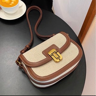 MIEARVLKGDS 真皮帆布拼接馬鞍包 韓韶禧同款, 帆布包,M