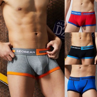 SEOBEAN純棉撞色U凸男士四角褲，柔軟舒適透氣低腰貼身吸濕排汗運動居家內褲