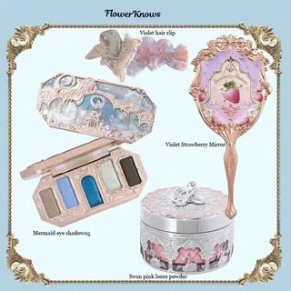 메이크업 플라워 노즈 세트 인어 섀도우 팔레트 매트 스완 세팅 파우더 딸기 바이올렛 미러 헤어 클립 4 개 키트, 1개