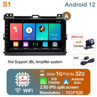 안드로이드 와이파이 크루저 호환 GPS 120 8G 카플레이 프라도 멀티미디어 도요타 헤드 랜드 유닛 스테레오 라디오 2009 128G 2004 차량, A 4core-1-32G cam, 1개