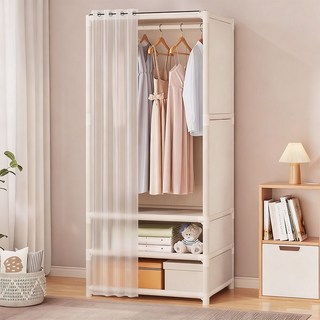 《臺南現貨1-3天内到》簡易衣櫃/衣櫥 防塵布衣櫃 家用臥室附抽屜出租房掛衣架, 單排-星空白-無抽屜（衣櫃）